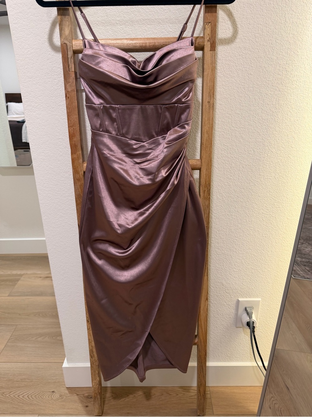 Windsor Satin Cowl Neck Midi Dress in Dusty Mauve